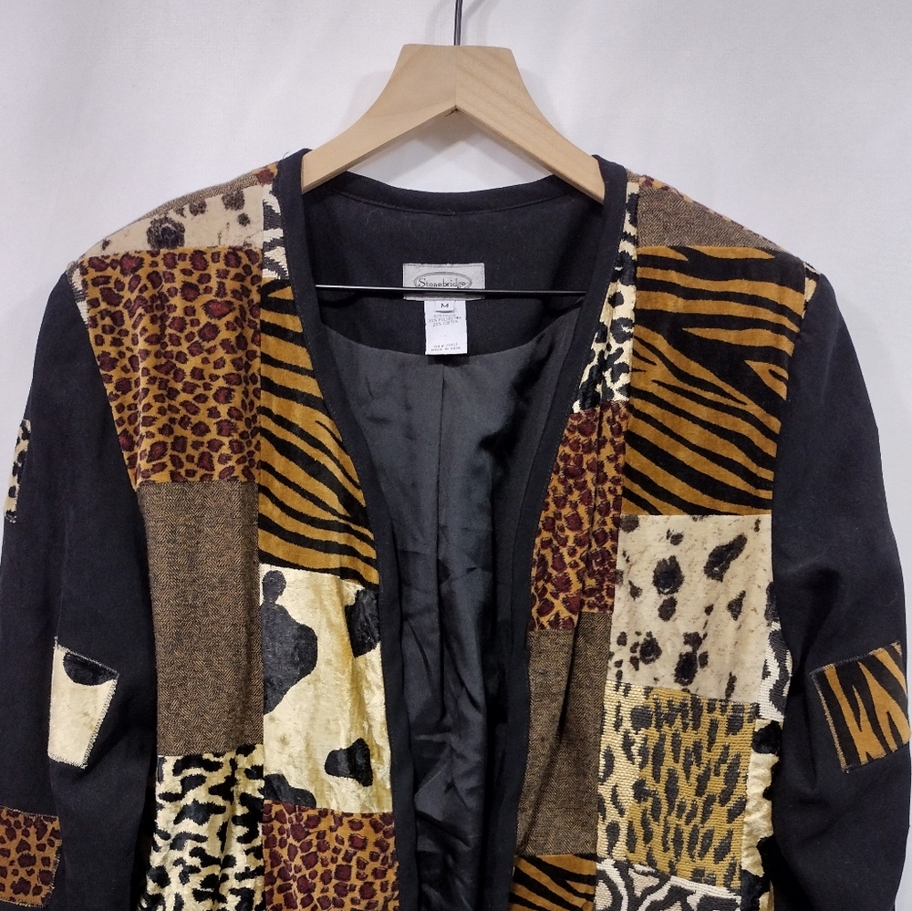 Vintage Stonebridge Animal Print Patchwork Jacket Womens M Boho Retro 90s Y2K - Picture 2 of 8